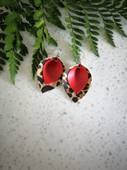 Leopard print + Red dangle earrings